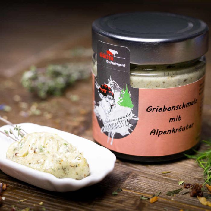 Mangalitza Griebenschmalz mit Alpenkräuter